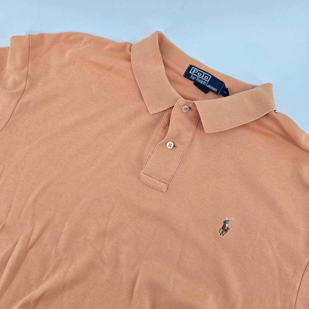 Polo Ralph Lauren Mens Large Peach Orange Short Sleeve Polo Shirt Flesh Pony
